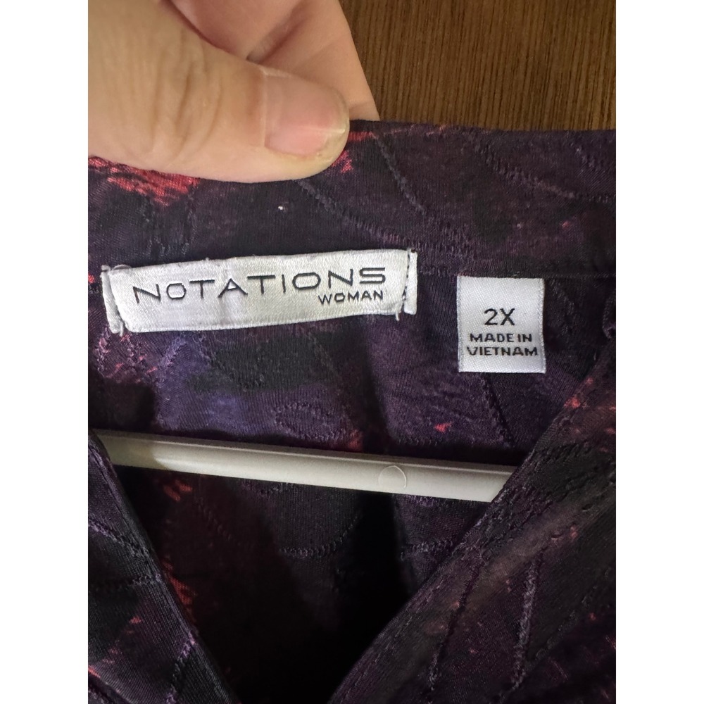 Notations Woman Purple Pink Abstract Floral Pintuck Blouse 2X NKU2244 3/4 Sleeve - Picture 4 of 4